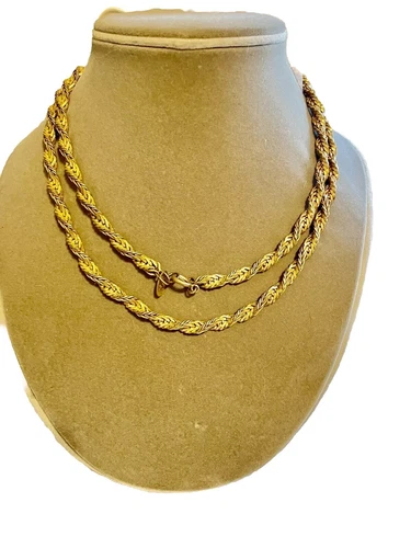 Vintage Miriam Haskell 36" Twisted Rope Braid Gold Tone Chain Necklace