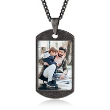 Custom Engraved Photo Dog Tag Necklace Vintage Black Stainless Steel