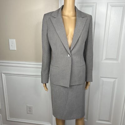 Kasper Women Polyester Skirt Suit Size 8 Gray Notch Collar Lined Business  2PC | eBay