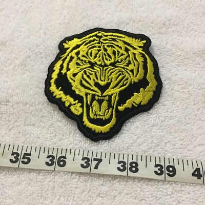 Roaring Tiger Fighting Tiger Gold On Black 4 X 3.75 Inch Iron On Patch New