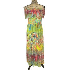 Save The Queen Off The Shoulder Maxi Dress Tulle Stretch Floral Size XS NEW