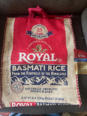 EMPTY NO RICE 20lb ROYAL BASMATI RICE w/ Handles & Zipper Burlap BAG ONLY*
