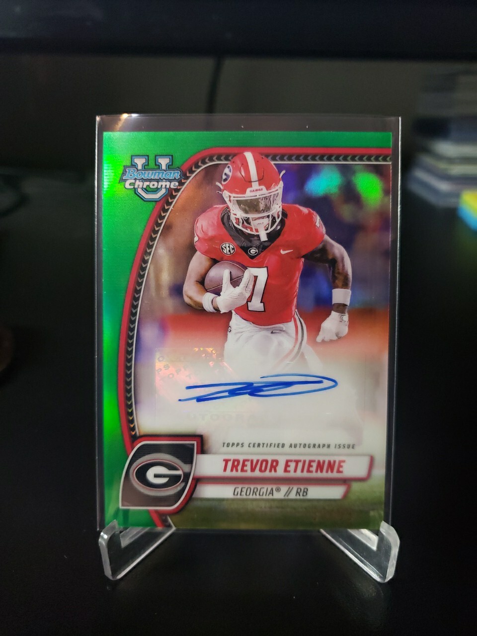 Trevor Etienne 2024 Bowman Chrome U Green Refractor Auto 86/99. Bulldogs