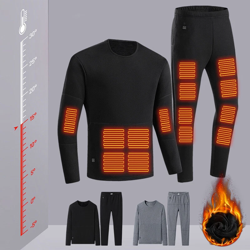 USB Electric Heated Underwear Thermal Pyjamas Winter Long Johns