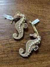 Pier 1 Beaded Glitter Beads Pearl Seahorses Coastal Nautical Ocean Ornament Pink