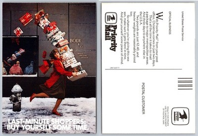 1987 USPS Priority Mail Postcard Last Minute Christmas Shopping Advertisement