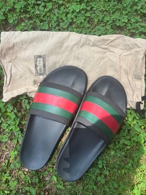 Gucci Web Men's Rubber Slide Sandal - Black Rubber, US 11