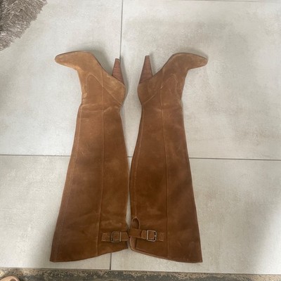braune wildleder overknee stiefel gr 37 