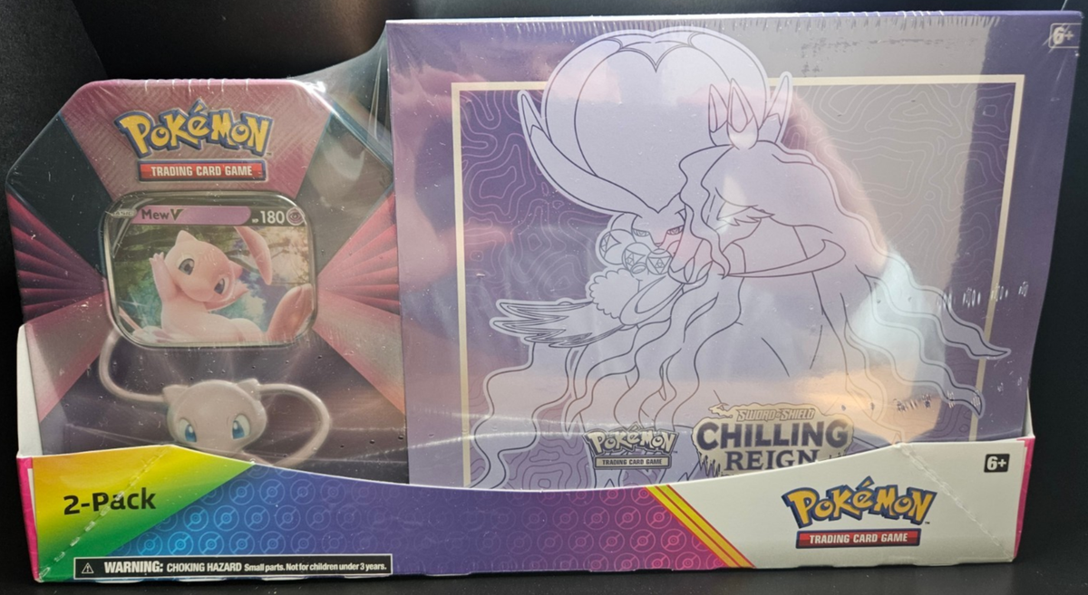 pokmon trading card game mew v box exclusive TCG Forces Tin (English) - 4 Packs themed design centered around Mew and includes a mix of high Pokemon TCG: Sword & Shield