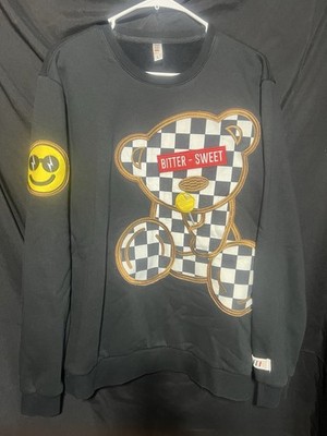 Fifth Loop Bitter-Sweet Teddy Bear Sweatshirt Black Checkerboard Men's Size L