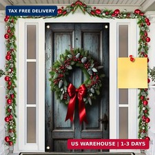 Christmas Door Cover Banner Pinecone Wreath 71x35 Inch Holiday Door Sign for Fro