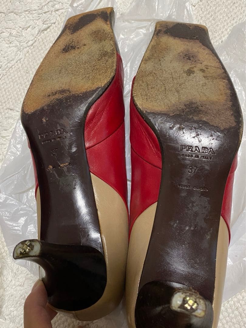 PRADA Pumps High-Heel Size:37/JP:23.5 Leather Red/Brown/Beige 135159K Authentic thumbnail 3