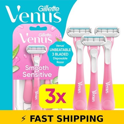 Venus Sensitive Women's Disposable Razors, 3 Count - Pink