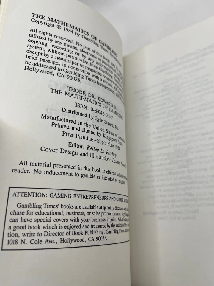 THE MATHEMATICS of GAMBLING ~ Edward O Thorp ~ Card Counting Odds Statistics 1st - Image 4 of 4