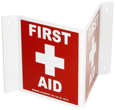 Brady First Aid Station Safety Sign High Visibility Red Emergency Locator 45370