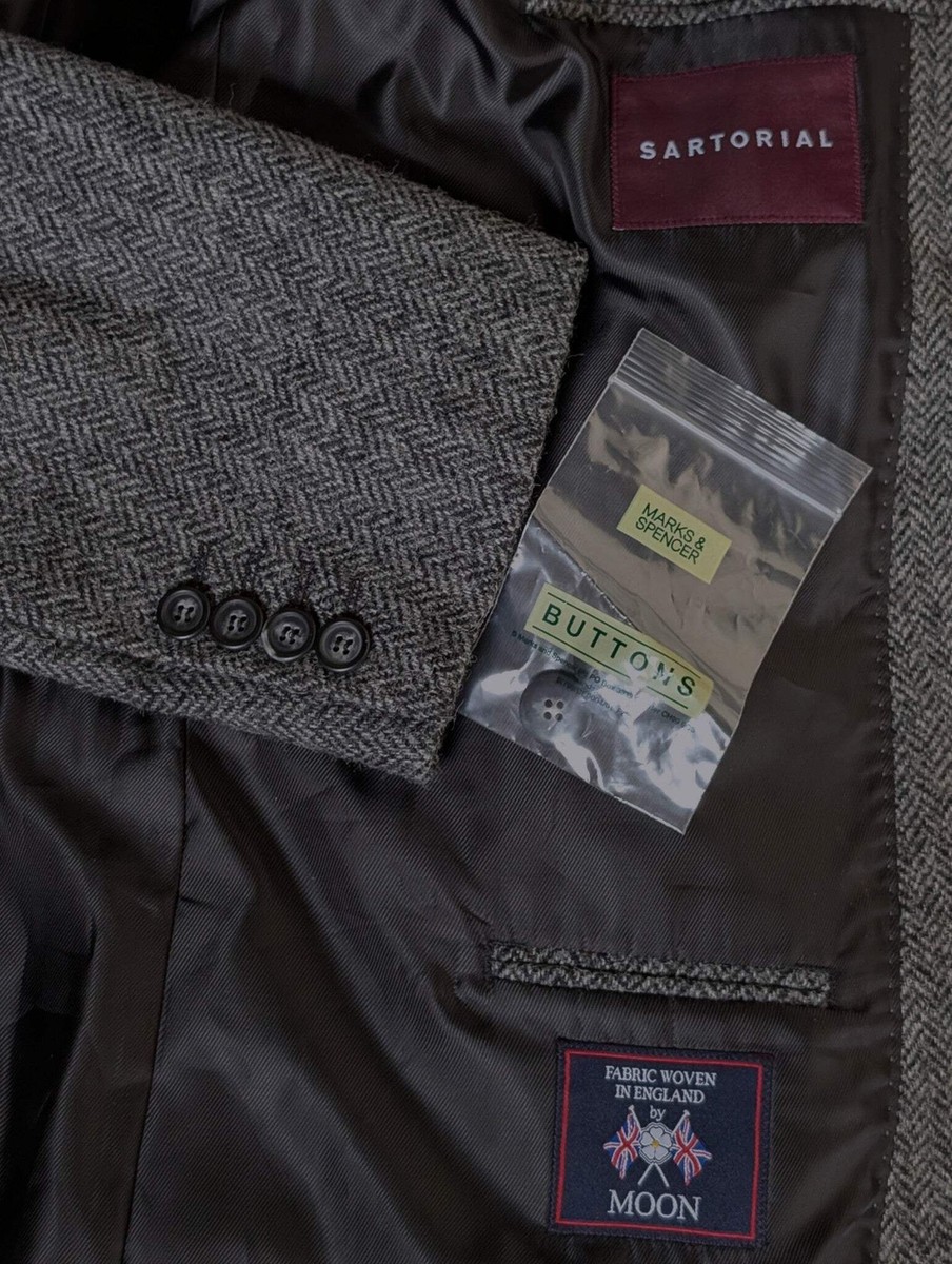 Marks & Spencer Abraham Moon Sport Coat 46R Grey Herringbone 2-button Worsted Wo View 3