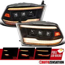 Fit 2009-2018 Ram 1500 2500 Black Sequential Amber LED DRL Projector Headlights