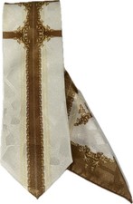 Fratello Boys Tie Hanky Set Cream Gold Yellow Beige Polyester 3.75" Wide 58"