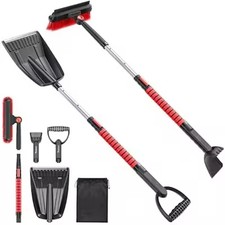 Telescoping Snow Brush Ice Scraper Car Windshield Cleaner w/ Multiple Heads