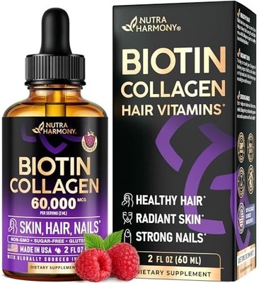 Liquid Biotin & Collagen Supplement for Hair, Skin & Nails - 60,000 mcg - Made