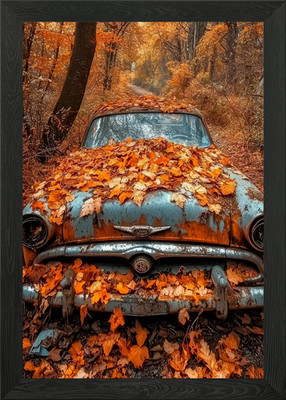 Rusty Car in Autumn Gerahmtes Wandbild Poster Leinwanddruck Bild