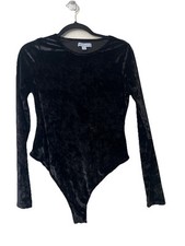 AND NOW THIS WOMEN'S BODYSUIT Sz M Black RADIANCE VELVET LONG SLEEVES