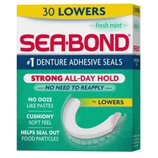 Sea Bond Denture Adhesive Seals Fresh Mint Lowers Zinc Free 30 Count