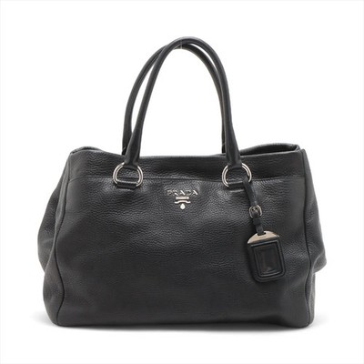 Prada Vitello Daino Leather Hand bag Black BR4393