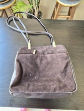 Brown Suede Leather Trim Shoulder Bag Medium 11  Classic