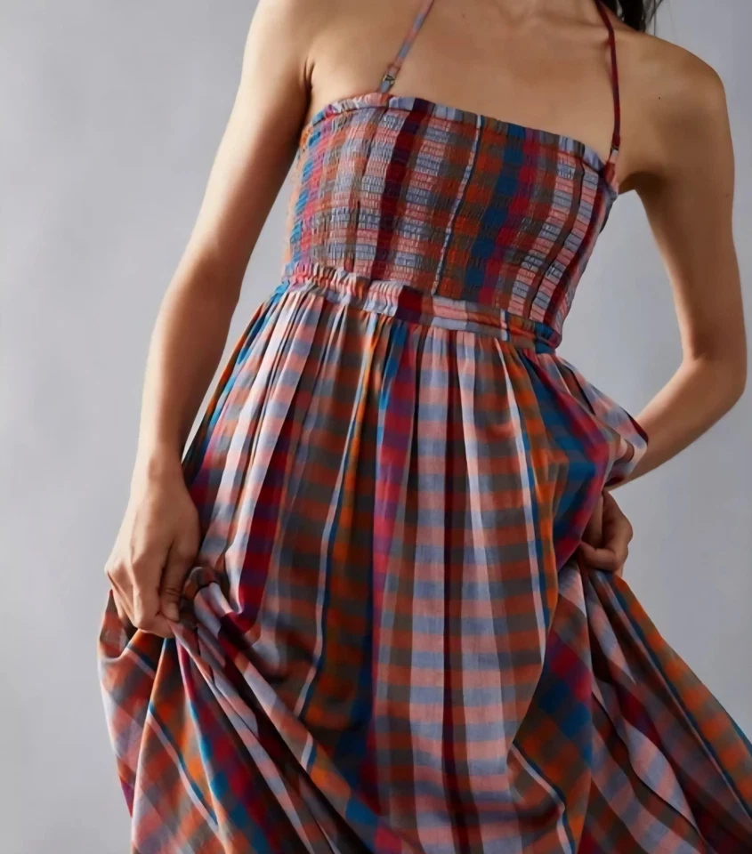 Free People Extratropical Plaid Maxi Dress Boho Festival L - Image 2 of 4