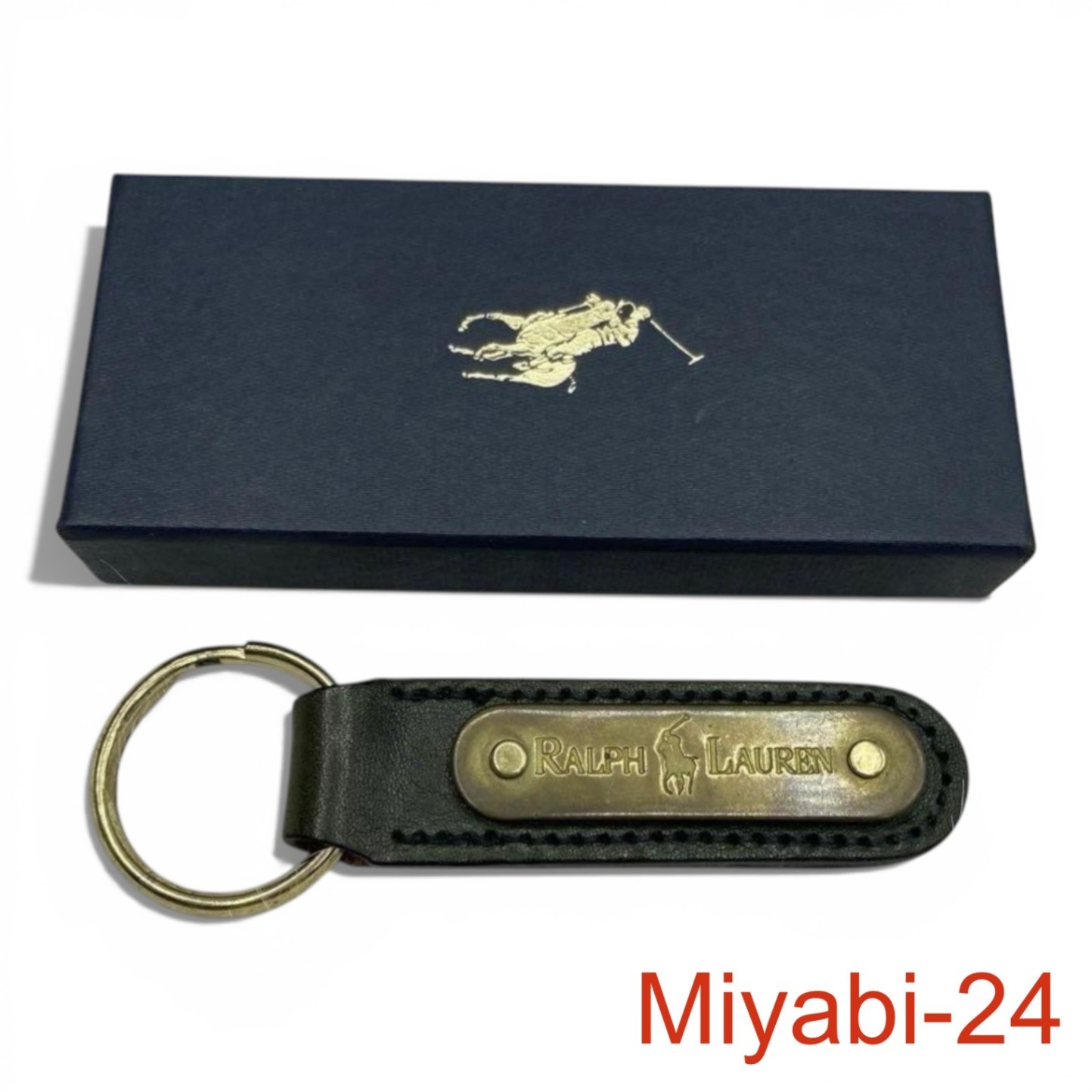 POLO RALPH LAUREN Leather Keychain Khaki Dark Green Minimal Wear Authentic
