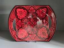 Moroccan pottery curved dish / hanging plate, bold geometric red decor