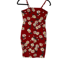 SHEIN Mini Dress Womens Medium Red Floral Spaghetti Straps Bodycon Knee Length