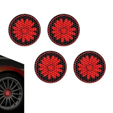 Car Wheel Center Cap Stickers, Reflective Automotive Hub Daisy Decor 4 PCS Red