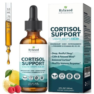 Cortisol Supplements for Women  Men, 18 in 1 Stress  Mood Support Drops with ...