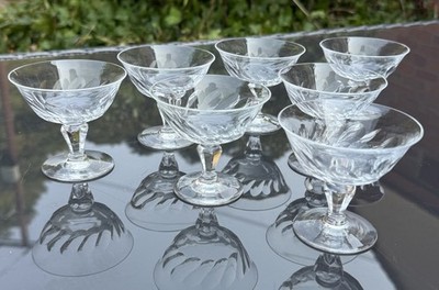 Vintage Orrefors Sektgläser Kristall Coupe Sherbet facettiert - 7er Set