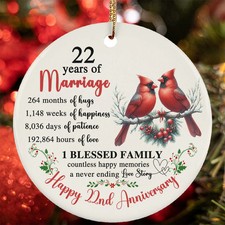 22 Year Of Marriage Ornament Happy 22nd Anniversary Cardinal Love Christmas Gift