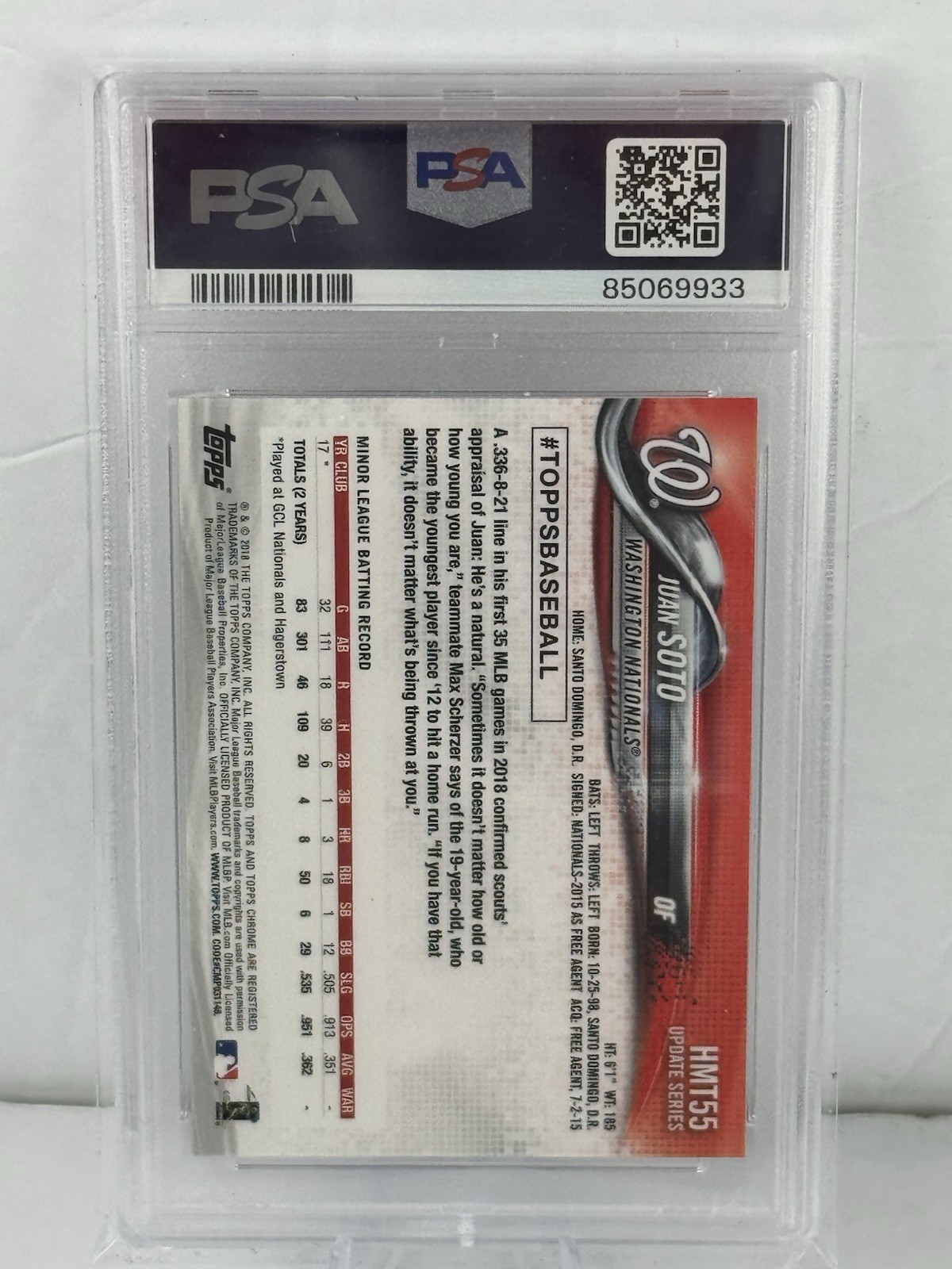 2018 Topps Chrome Update- Juan Soto- HMT55- PSA 10 Gem Mint- Rookie Card- RC view 2