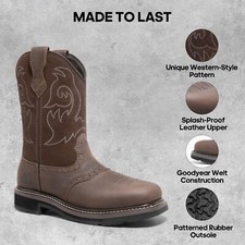 NORTIV 8 Men Steel Toe Cowboy Western Boots Square Toe Work Boots