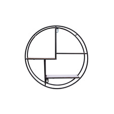 Wickerfield Round Metal Mounted Decorative Storage Wall Shelves - Gold / Black