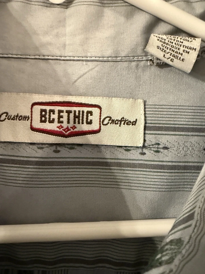 VTG 90s BC Ethic Club Shirt Men's L Gray Blue Green Patterned Party Long Sleeve - Image 3 of 4