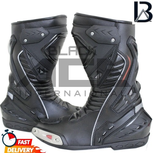 Motorcycle Motorbike Racing Leather Boots Shoes Motorcycle Race Boots Blackace - Foto 4 di 5