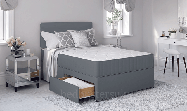 BRAND NEW GREY LINEN MEMORY DIVAN BED 3FT 4FT 4FT 6 DOUBLE 5FT 6FT