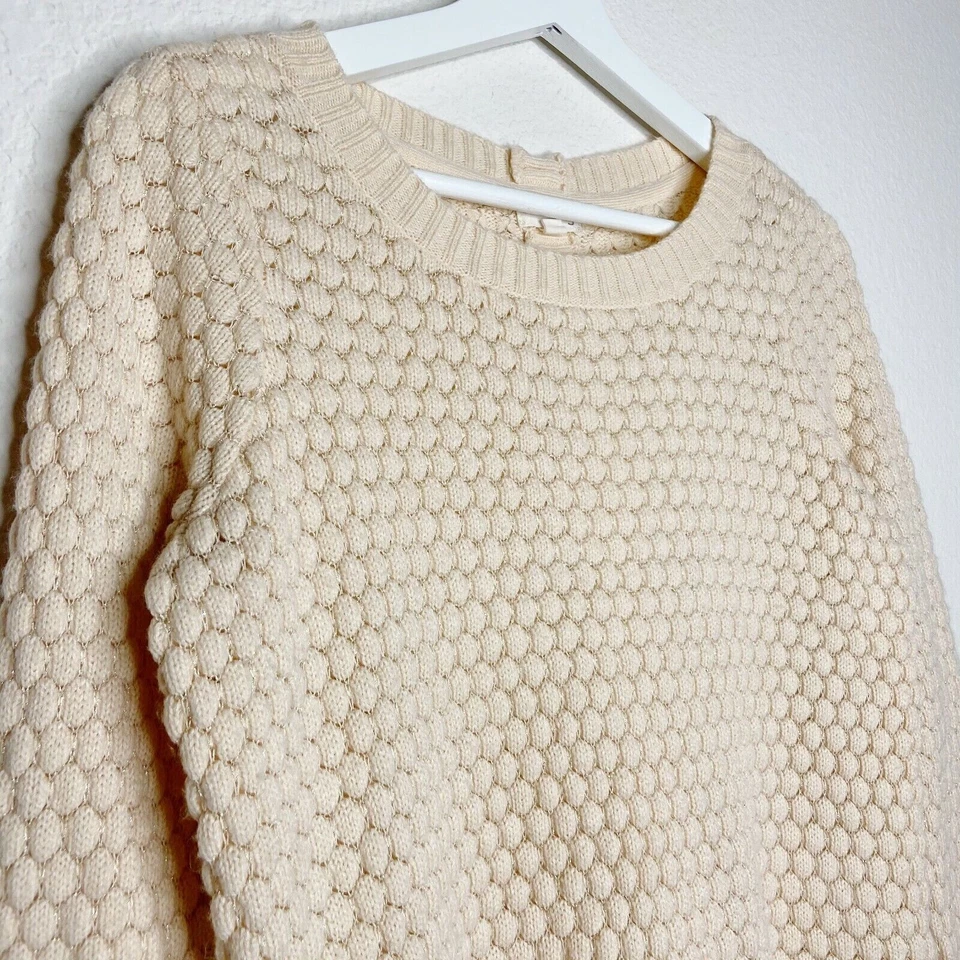 Maison Jules Bubble Knit Metallic Gold Sparkle Cream Sweater S - Image 2 of 4