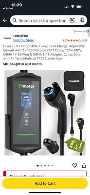 Level 2 EV Charger 40A 9.6KW, Tesla Charger Adjustable Current with 2.4'' LCD Dis