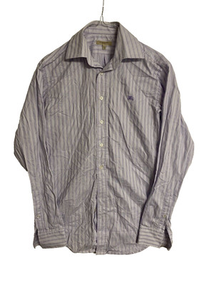 Burberry Herren Hemd Gr. XS Slim Fit Streifen Baumwolle Lila Weiß Elegant S809