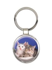 Cat : Gift Round Keychain Cute Animal Kitten Funny Friend Flowers Pet