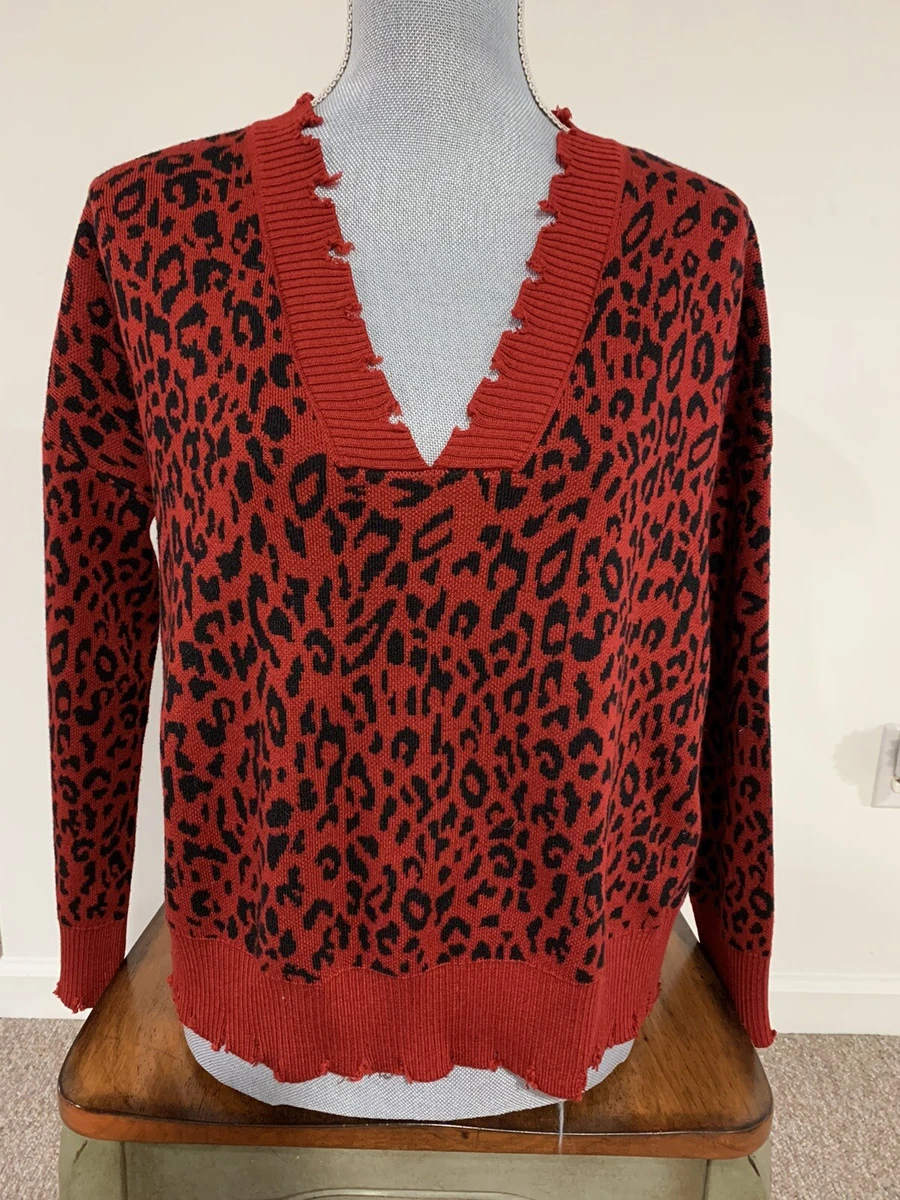 FATE Womens Distressed Leopard Sweater Red Black Size S eBay