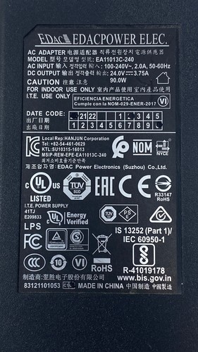 EDAC EA11013C-240 Unité Alimentation 90W AC Entrée 100-240V 24V 3.75A Noir - Afbeelding 3 van 3