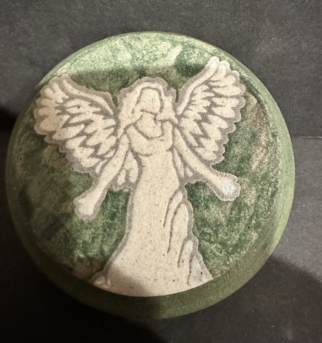 Tarro de baratija de ángel de cerámica artística Raku firmado J Dillard - Imagen 2 de 6